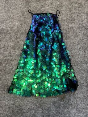 motel sequin dress green Cecile Slip Dress in Velvet Green Iridescent Sequin – motelrocks.com main image 1